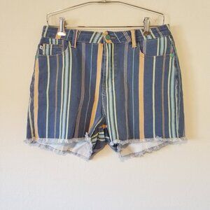 Judy Blue Striped High Rise Frayed Cut Off Shorts Lake Life Women's XL JB150190
